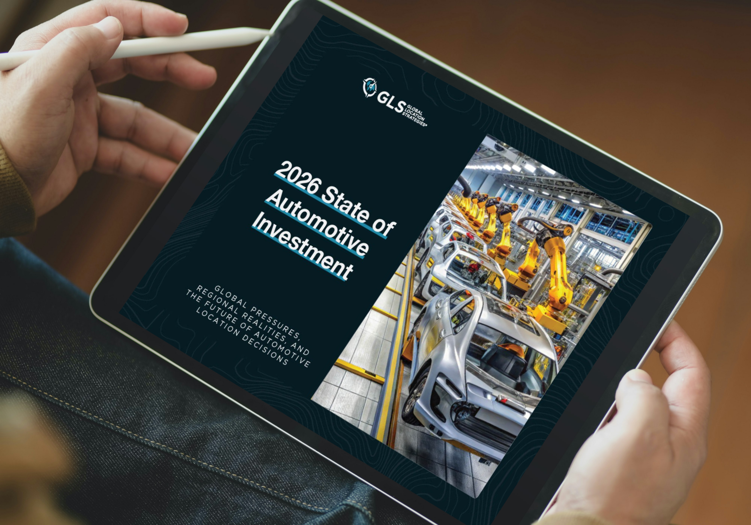 Tablet showing the cover of the 2026 State of Automotive Investment report.